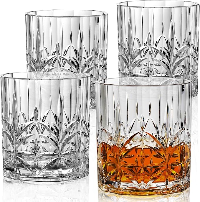 Bravario Unbreakable Plastic Whiskey Glasses | Shatterproof 100% Tritan Double Rocks | Dishwasher-Safe | BPA-free | Perfect for Outdoor Cocktail Bourbon | 13 oz, Set of 4