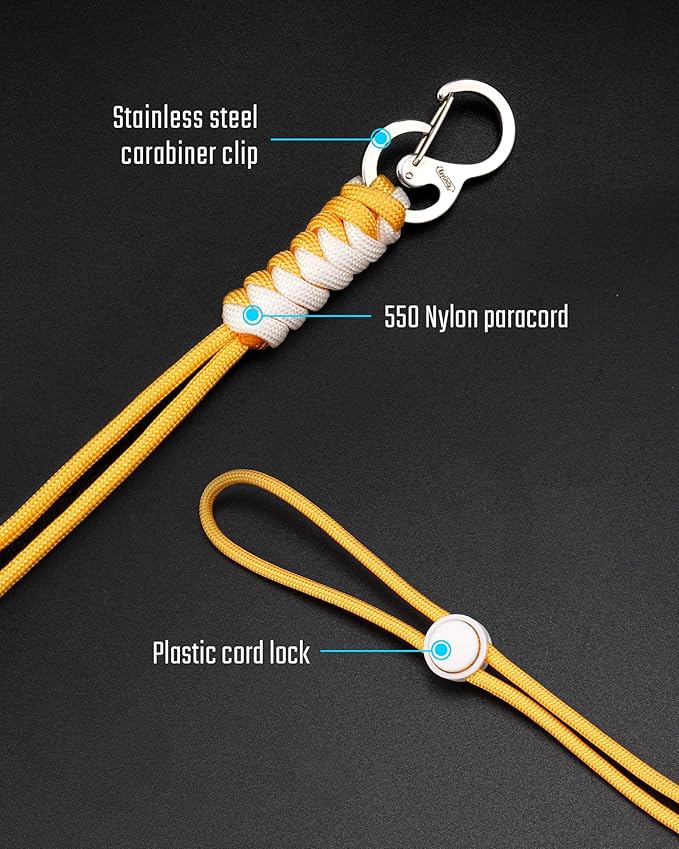 KeyUnity KC01 Braided Paracord Carabiner with Cord Lock, Keychain Phone Camera Bag Wrist Hand Strap for Daily & Outdoor