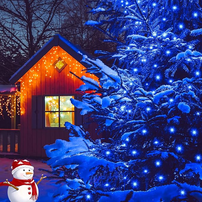 JMEXSUSS 2 Pack Solar String Lights Outdoor Waterproof, Total 66 FT 200 LED Solar Christmas Lights Outdoor, Twinkle Light for Christmas Tree Outside Garden Yard Xmas Decor, Blue