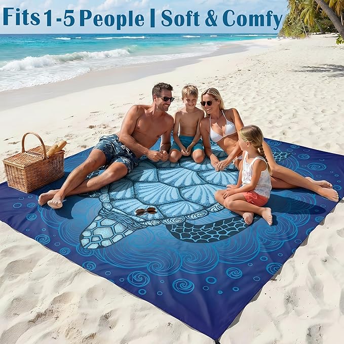 Famstar Beach Blanket Oversized Extra Large 78" X 81",Waterproof Sandproof Beach Blanket 1-7 Adults Lightweight Durable for Travel Camping Hiking Picnic