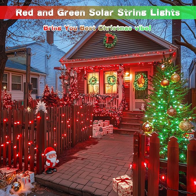 JMEXSUSS 2 Pack Solar String Lights Outdoor Waterproof, Total 66 FT 200 LED Solar Christmas Lights Outdoor, Twinkle Light for Christmas Tree Outside Garden Yard Xmas Decor, Red to Green