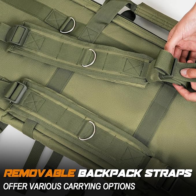 DULCE DOM 36 42 48 Inch Double Rifle Case, Tactical Soft Padded Backpack for Hunting & Shooting Range, Heavy-Duty Storage Gun Bag for 2 Rifles & Pistols with Lockable Zippers & MOLLE System