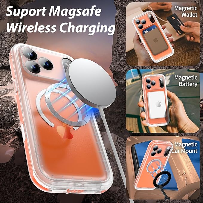 SPORTLINK for iPhone 17 Pro Max Case, IP68 Waterproof Military Protective Full Body Heavy Duty Shockproof 360 Sealed Dustproof with Screen Protector Cover for i Phone 17 Pro Max 6.9" Mag/Frosted Clear