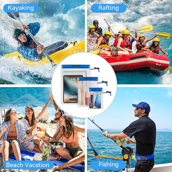 HEETA 5-Pack Clear Waterproof Dry Bag Pouch, Water Tight Cases Dry Bags Document Holder for Camera Mobile Phone Maps, Kayaking Boating