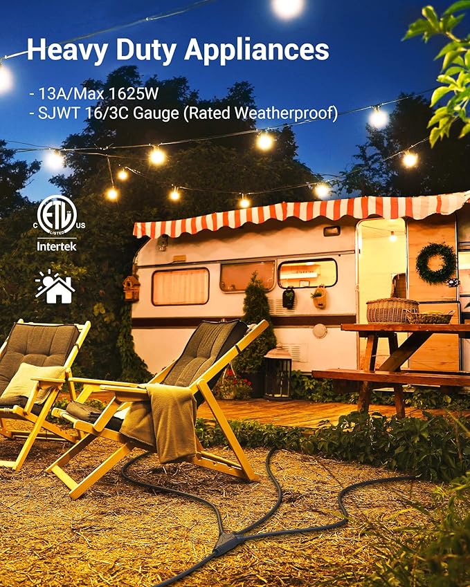 DEWENWILS Outdoor Extension Cord 1 to 3 Splitter, Total 12FT, 13A 125V 1625W 16/3C SJTW Extension Cord Outdoor, Heavy Duty Extension Cord for Holiday Decorations, Outdoor String Light, ETL