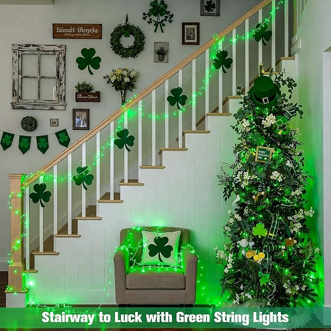 JMEXSUSS Green St Patricks Day Lights Indoor Outdoor Clear Wire, 200 LED Green Christmas String Lights for St Patricks Day Spring Tree Garden Decor, Connectable
