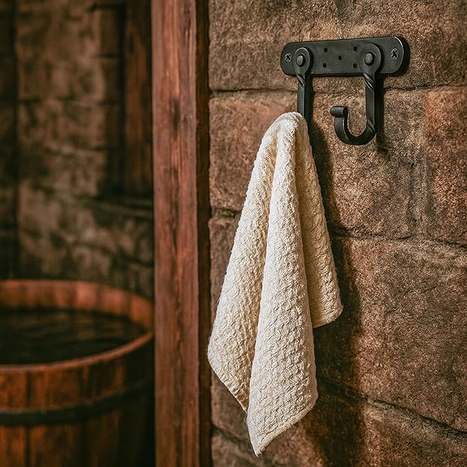 "Mystic Colonial Medieval Hand-Forged Iron Double Wall Hooks 1 Pc | (6 in ? 4 in) Rustic Twisted Wall Hanger | Vintage Black Coating Gothic Heavy-Duty Utility Hanger for Coats, Towels, Keys & Bags"