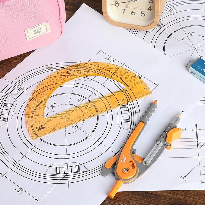 Mr. Pen- Geometry Compass and Protractor Set, 6 Inch Compass, 6 Inch Protractor, Drawing Tool for School, Clear Plastic, Easy Grip, Precision Design for Math, Art, Drafting, Architecture