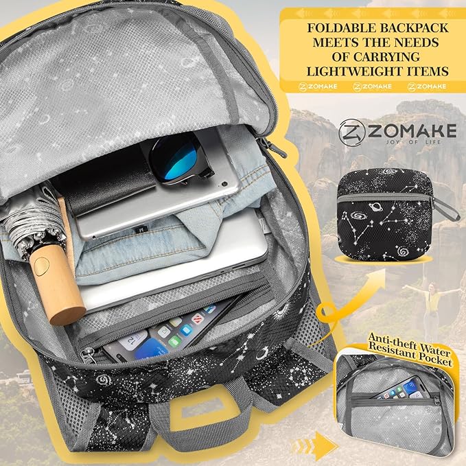 ZOMAKE Ultra Lightweight Hiking Backpack 20L, Packable Small Backpacks Water Resistant Daypack for Women Men(Starry sky print)