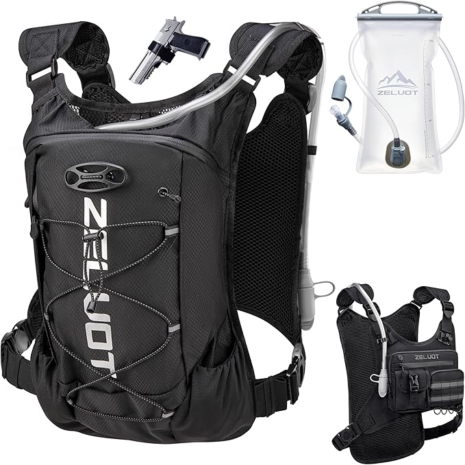 Zelvot Running Vest with 2L Water Bladder, Hydration Backpack, U.S. Original Design Patent, Lightweight Hydration Pack with Gear Holder, Reflective Chest Pack for Men Women for Marathon