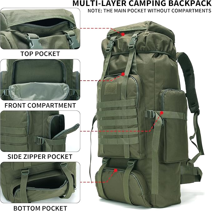 Hiking Backpack for Men 70L/100L Camping Backpack Military Rucksack Molle 3 Days Assault Pack for Climbing | Camping Backpack, 3 Days Assault Pack, for Climbing