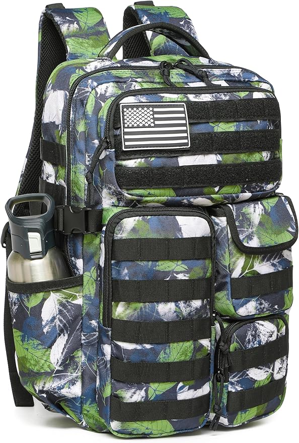 Wotony Tactical Backpack - Military waterproof backpack with multiple pockets and tactical gear for the outdoors (Green Leaf, 30L)