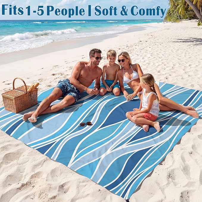 Famstar Beach Blanket Oversized Extra Large 78" X 81",Waterproof Sandproof Beach Blanket 1-7 Adults Lightweight Durable for Travel Camping Hiking Picnic