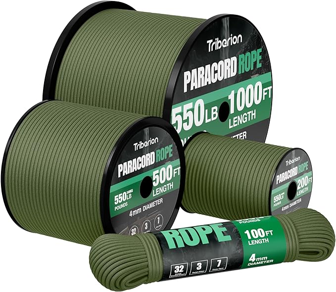 Paracord Rope 550 lb - 1000ft / 500ft / 200ft / 100ft 5/32" Parachute Cord 4MM 7-Strand para Cord - Heavy Duty Spool String for Survival,Camping Gear, Survival Bracelet, Clothesline