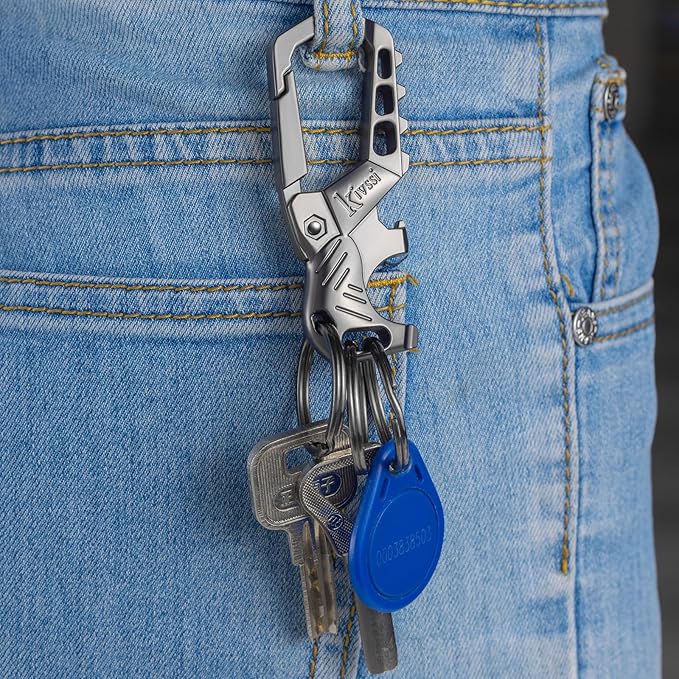Kivssi Heavy duty metal keychains, Carabiner clip Car key chains,Fashion family keychain bottle opener and 3 Key Rings suitable for men and women.(Black+Gold)