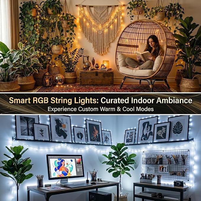 JMEXSUSS 200 LED RGB String Light 66ft Outdoor Indoor, Color Change Christmas Lights Clear Wire Plug in for Bedroom Tree Room Party Birthday Decorations