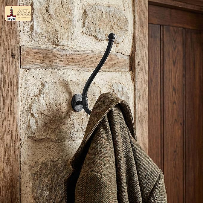 Mystic Colonial Rustic Cast Iron Wall Hooks, Heavy Duty Retro Utility Hanger, Multi Purpose Wall Mount Hooks for Hanging Coat, Bag, Towel, Robe, Hat, Pack of 10-8" x 1.5"