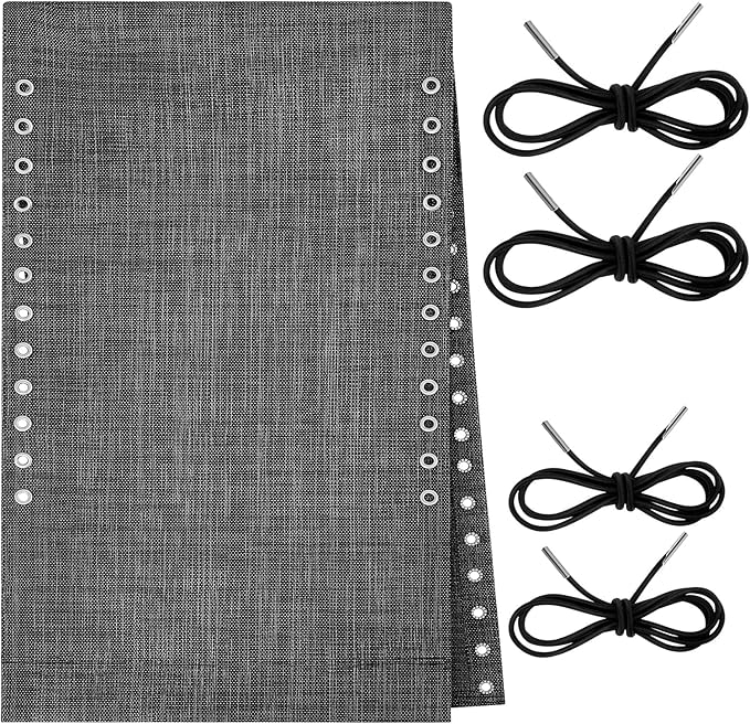 Queekay Chair Replacement Fabric with 4 Bungee Cord Lounge Chair Cloth Mesh Repair Kit for Patio Recliner Outdoor Lawn Pool(63 x 21 Inch,Black Grey)