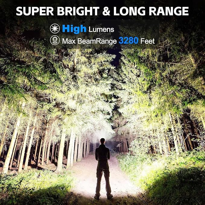 3 Pack Rechargeable LED Flashlights 990,000 Lumens, Adjustable, 5 Modes, IPX7 Waterproof, Powerful Handheld Flash Lights for Camping Hiking Emergency Home