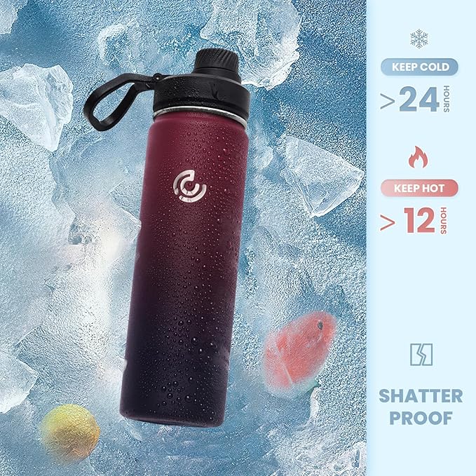 Sports Water Bottle 22oz, Insulated Water Bottle with Handle,Stainless Steel,Simple Modern,Suitable for Travel, School, Boy, Girl(Midnight)