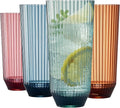 Khen Plastic Acrylic Ribbed Drinking Glasses – Set of 4 Multicolor 11.8oz Tritan Tumblers, European Style Shatterproof Drinkware – Durable, BPA-Free, Dishwasher Safe, Stackable & Unbreakable Cups