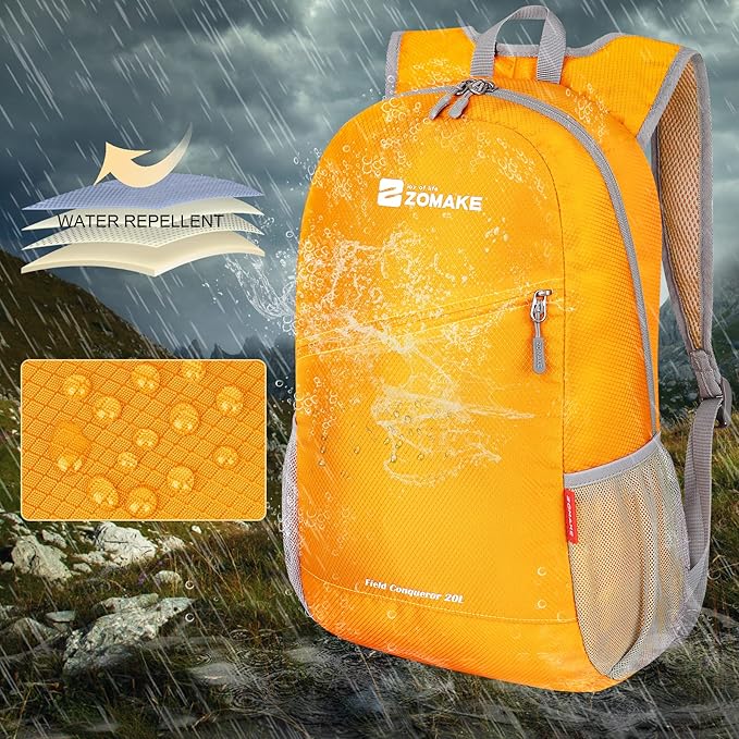 ZOMAKE Lightweight Packable Backpack 20L, Foldable Backpacks Small Daypack for Hiking Water Resistant Day Bag for Travel(Yellow)