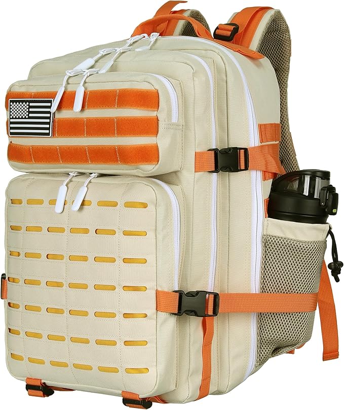 Military Tactical Backpack 45L/25L 3 Day Assault Pack Molle Daypack Hiking Backpack for Men and Women (Beige-Yellow, 45L)