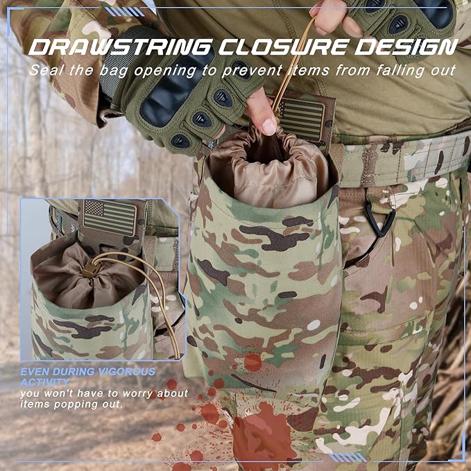 Tactical Dump Pouch for Battle Belt & MOLLE Systems | Foldable Mag Pouch with Drawstring Closure | for Hunting, Duty, Paintball | Includes Flag Patch