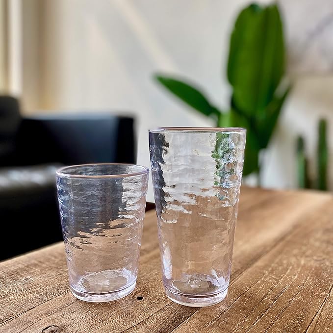 KLIFA- RIPPLE- 16 & 22.5 ounce, Set of 8, Acrylic Tumbler & Highball, Plastic Drinking Glasses, Shatter-proof Cups, BPA-Free, Stackable Plastic Drinkware, Dishwasher Safe, Clear