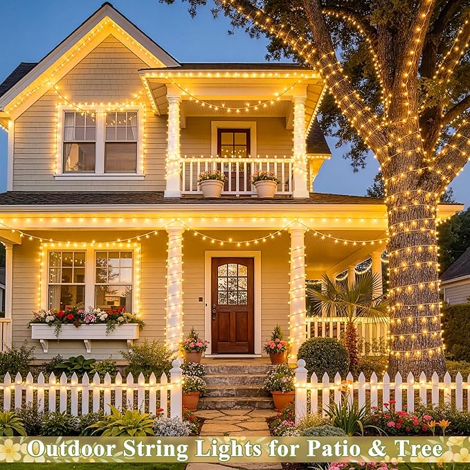 JMEXSUSS 200 LED String Lights Indoor Outdoor Clear Wire, Connectable Warm White Christmas String Lights for Bedroom, 66 Ft Twinkle Fairy Light Plug in for Wedding Home Tree Yard Patio Spring Decor