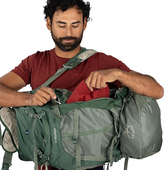 Osprey Stratos 44L Men's Hiking Backpack - Lightweight Backpacking Pack with Waterproof Raincover - Camping Bag, Raven Black