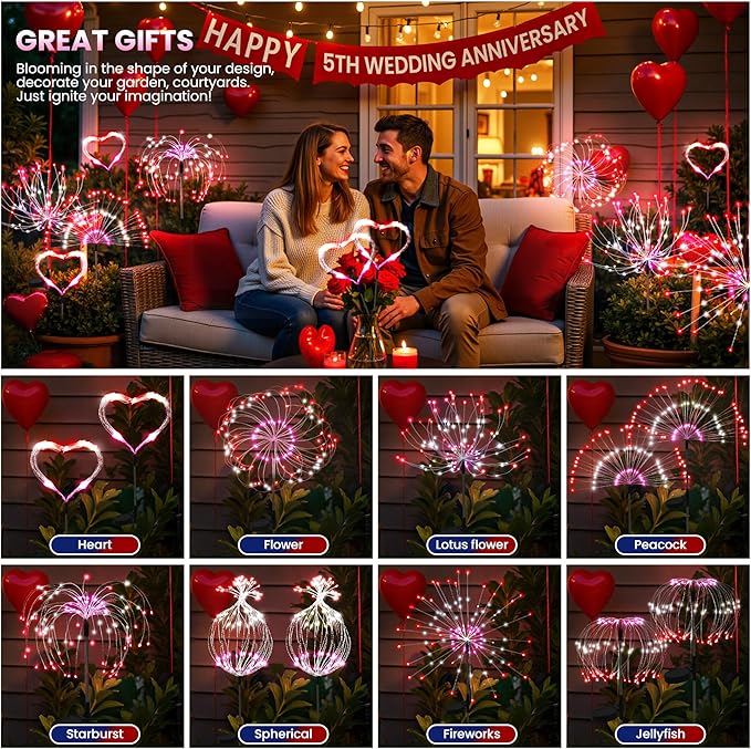 PEVOROS Garden Decor Solar Lights Outdoor,4 Pack 120LED Waterproof Colorful Solar Garden Lights Your Outdoor Decoration,Yard, Patio, Porch,Flower Pot,Pathway, for 4th of July(Red, White, Pink)