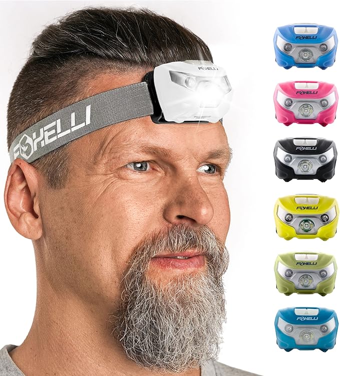 Foxelli USB-C Rechargeable LED Headlamp – Super Bright, Lightweight Head Lamp for Running, Camping, Hiking & Work – Comfortable Fit for Adults & Kids