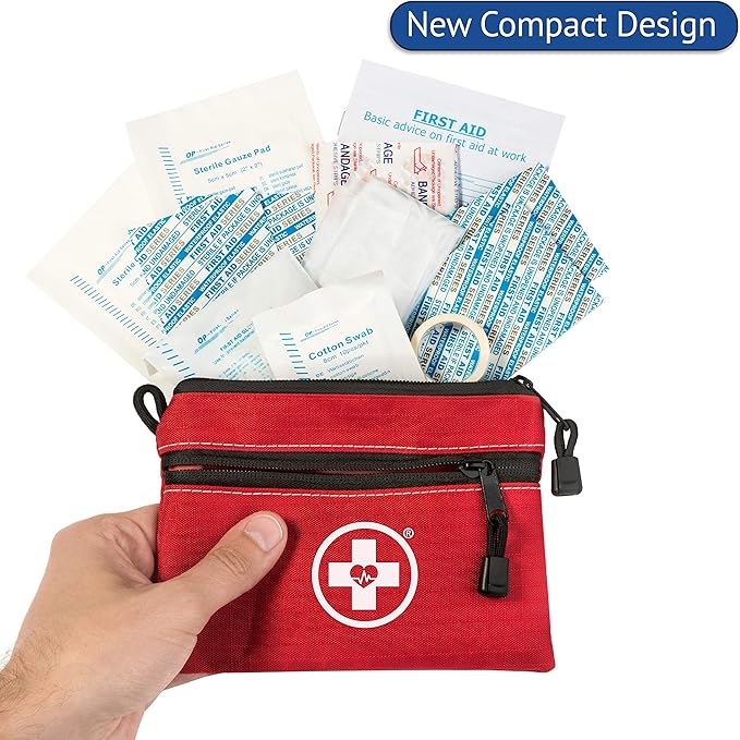 Swiss Safe 2-in-1 First Aid Kit for Car, Travel & Home, Businesses - Bonus Mini Kit for Medical Emergency Aid, Survival, Camping - 64 Piece, 10 Pack