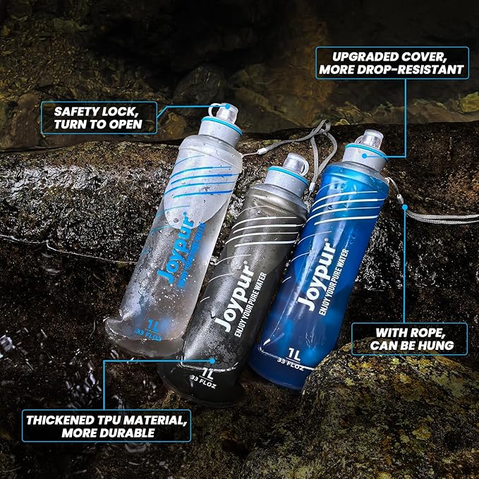 Water Filter Survival - Collapsible Water Bottle with Filter 0.01 Micron Squeeze Filtered Water Bottle 32oz for Hiking Backpacking Camping BPA-Free(White 1000ml)