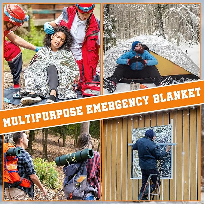 100 Pack Emergency Blankets - Mylar Thermal Space Blankets for Survival and Protection - Ideal for Camping, Outdoors, Hiking, Rescue, Marathons