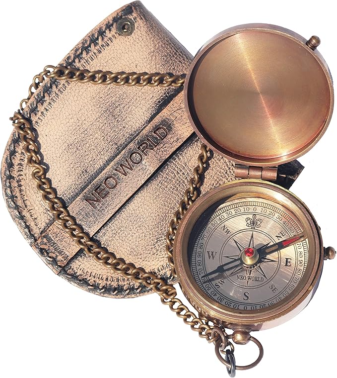 Brass Engrved Compass for Men, Pocket Compass with Leather Case, Antique Handmade Religious Gift Idea for Graduation, Communion, Baptism (to My Son, Love Dad)