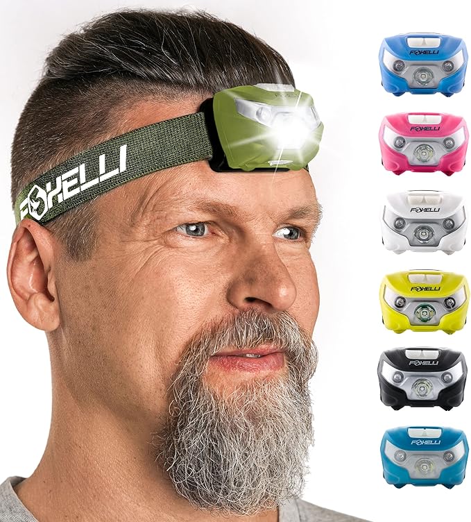 Foxelli USB-C Rechargeable LED Headlamp – Super Bright, Lightweight Head Lamp for Running, Camping, Hiking & Work – Comfortable Fit for Adults & Kids