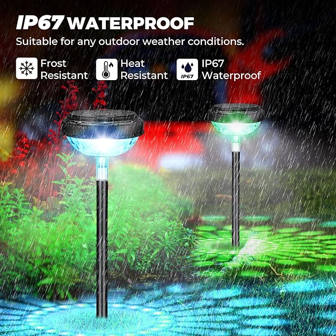 Kingsyard 8 Pack Solar Pathway Lights Outdoor Waterproof IP67, Bright Color Changing & Cool White LED Solar Lights for Outside Garden Yard Landscape Path Christmas Walkway Decor