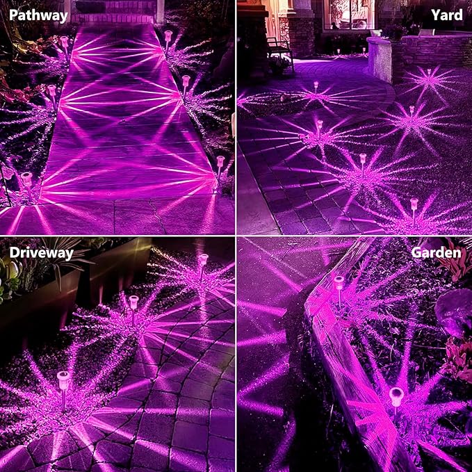 Solar Pathway Lights Gift for Mom 10 Pack Pink Solar Lights Outdoor Waterproof Yard Lighting, LED Stainless Steel Stake for Garden Outside Landscape Lawn Driveway Walkway Path