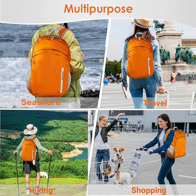 Waterproof Foldable Backpack Dry Storage Lightweight Daypack 35L Outdoor Backpack for Beach Men Women Orange