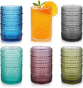HomeVogue 15oz Colored Hobnail Drinking Glasses with Straws Set of 6, Vintage Glassware Old Fashioned Beverage Glasses, Cocktail Glass Set, Kitchen Water Glasses Cup, for Beer, Smoothie, Juice
