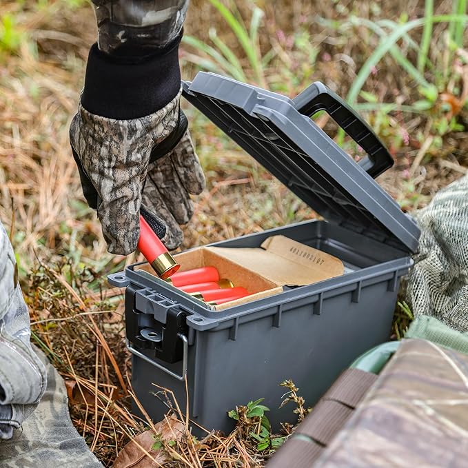 Sheffield 12628 Ammo Storage Box, Stackable .30 Cal Field Boxes, Water and Dust Resistant, Lockable Storage Box with Handle, Secures Hunting Gear, Supplies, and Bullets, Made in USA, Gray, 1-Pack