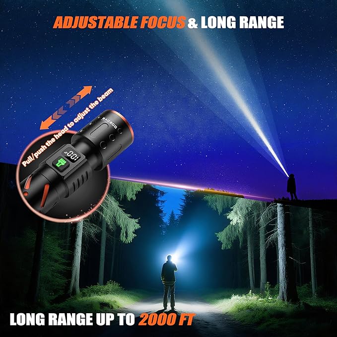 Rechargeable Flashlights High Lumens 100000 2 Pack, Super Bright 30W LED, Long Lasting 12H, Single Click 3 Modes, Multifunctional USB C Input Output LCD Power Display, for Camping Hiking Home