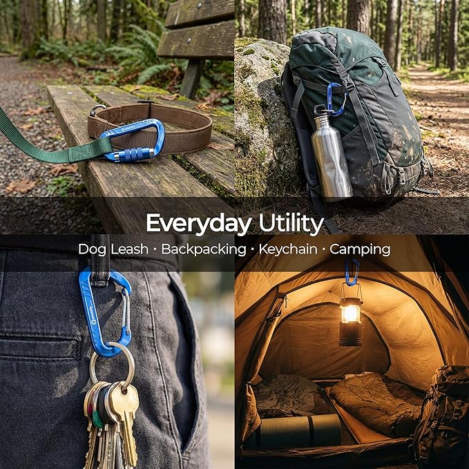 3inch Auto Locking Carabiner Clips Heavy Duty, 12KN /2697lbs Lightweight keychain carabiners, Sturdy Twist Lock Caribeeners for Camping Hiking Hammock Swing Backpack, dog leash and Harness etc