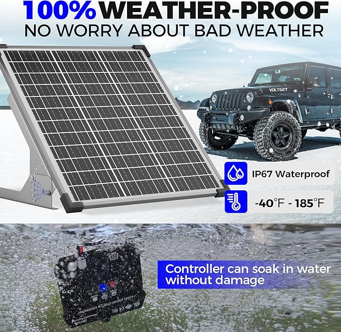 Voltset 50W Solar Panel Kit, 12V Solar Battery Trickle Charger Maintainer + 10A MPPT Charge Controller + Adjustable Mount Bracket,Waterproof Solar Panel Battery Charger for Car Boat Marine RV Roof