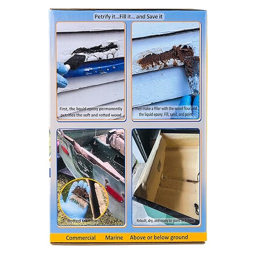 Re-Rot 48 Volume oz Kit - 24oz 2 Component Liquid / 24oz Filler - Repairs Rot Quickly & Easily, Restores Strength, Rebuilds Missing Wood - Rapid Drying - Sandable/Paintable - 3 Products in 1