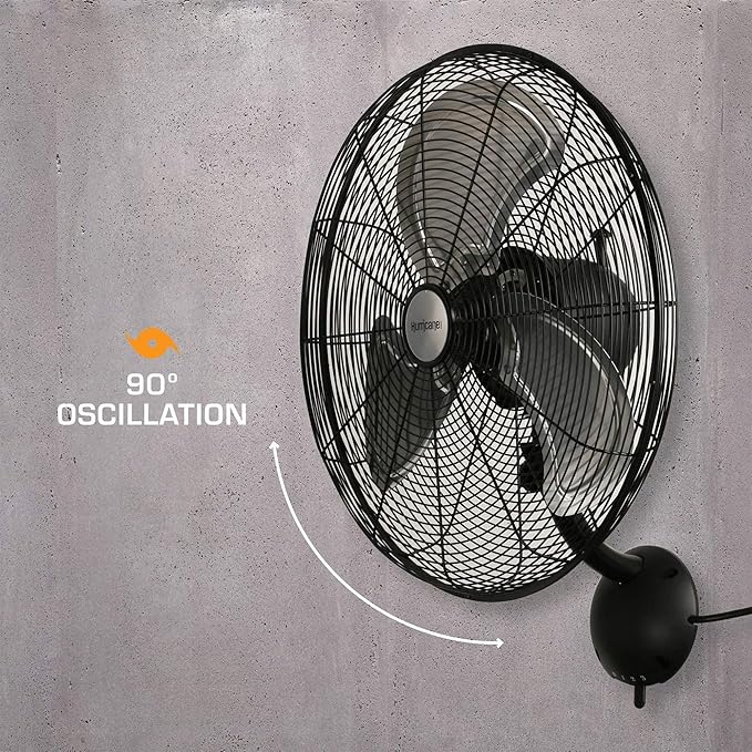 Hurricane Pro High Velocity Oscillating Metal Wall Mount Fan w/ 3 Speeds, Black, 20" - Corded Electric Air Cooling Unit w/ Powerful 4500 CFM Airflow for Home, Garage, Gym, Workshop & Greenhouse