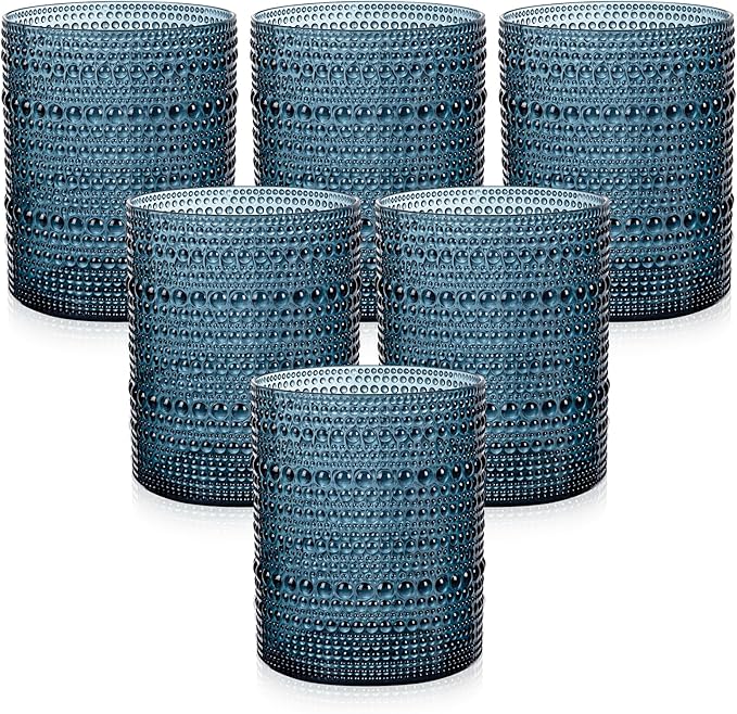 18PCS Hobnail Plastic Drinking Glasses - 14Oz Beaded Mixed Drinkware Sets Disposable - Blue Vintage Plastic Bubble Easter Glassware for Beer, Juice, Cocktail, Whiskey, and Various Mixed Drinks