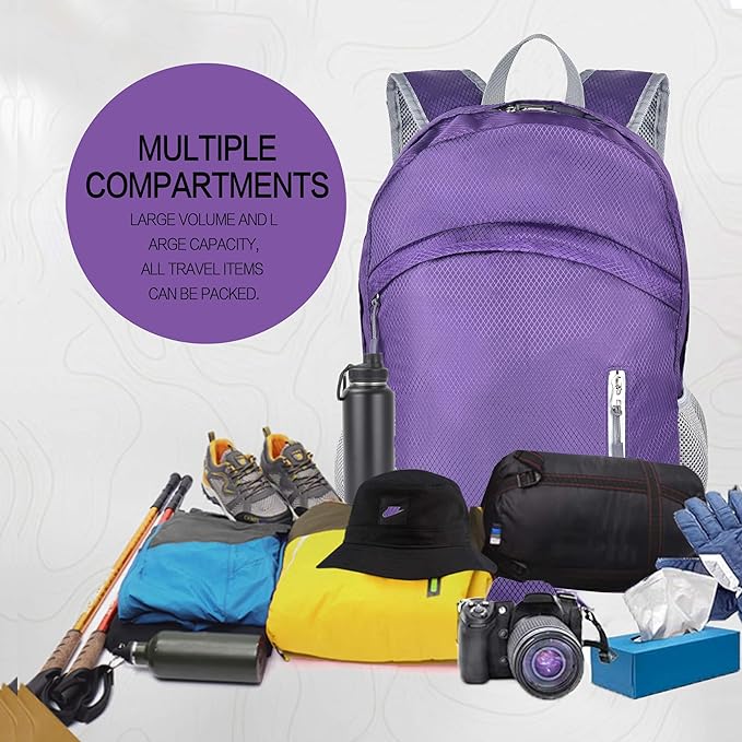 Waterproof Foldable Backpack Dry Storage Lightweight Daypack 35L Outdoor Backpack for Beach Men Women Purple